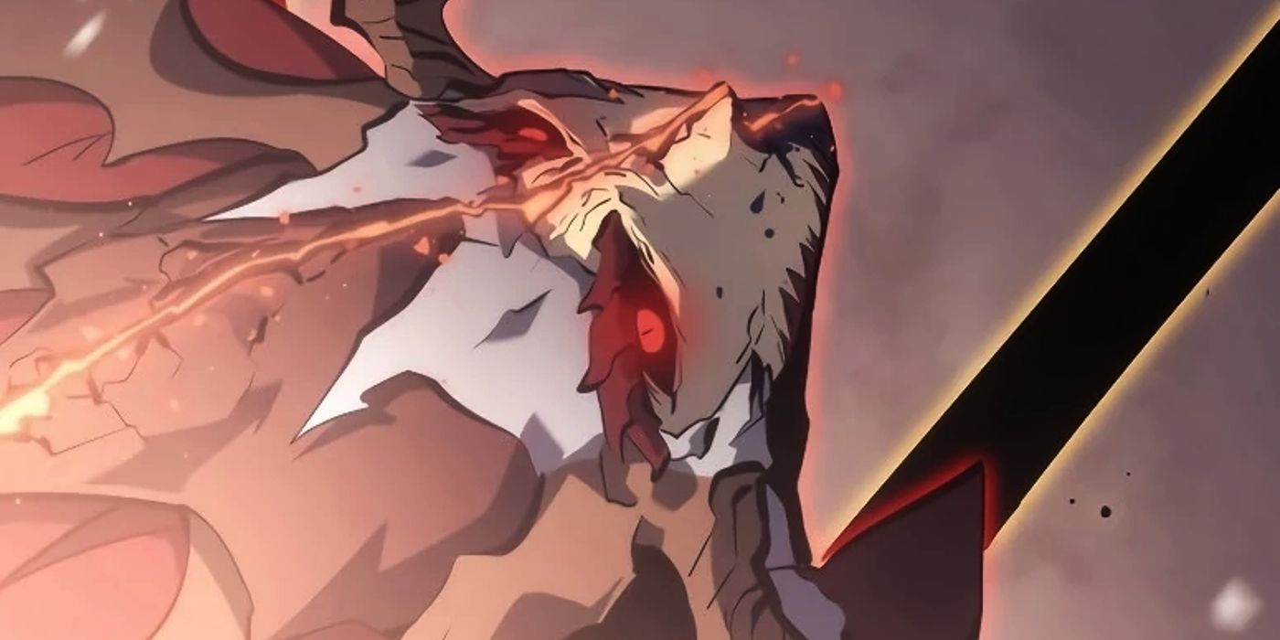 Antares en solo en train de monter de niveau, regardant au-dessus de lui avec une expression de colère