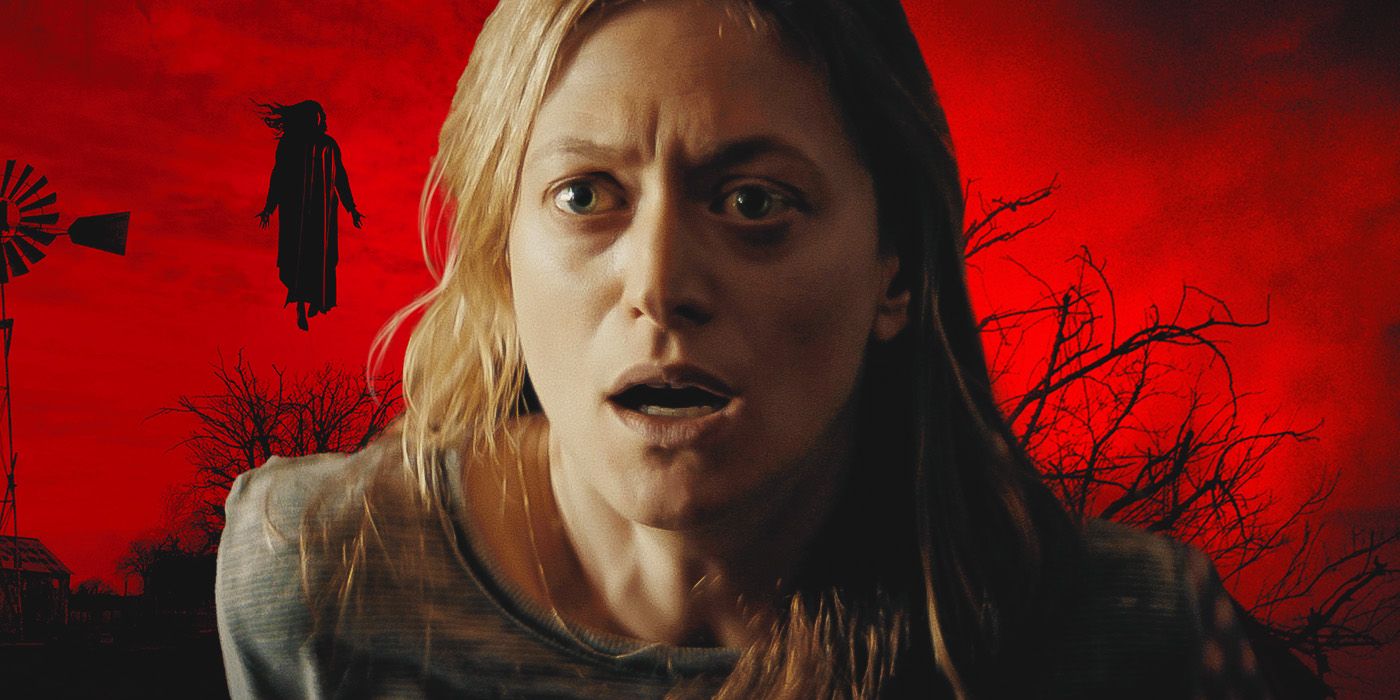 Marin Ireland dans le rôle de Louise dans The Dark and the Wicked sur fond rouge