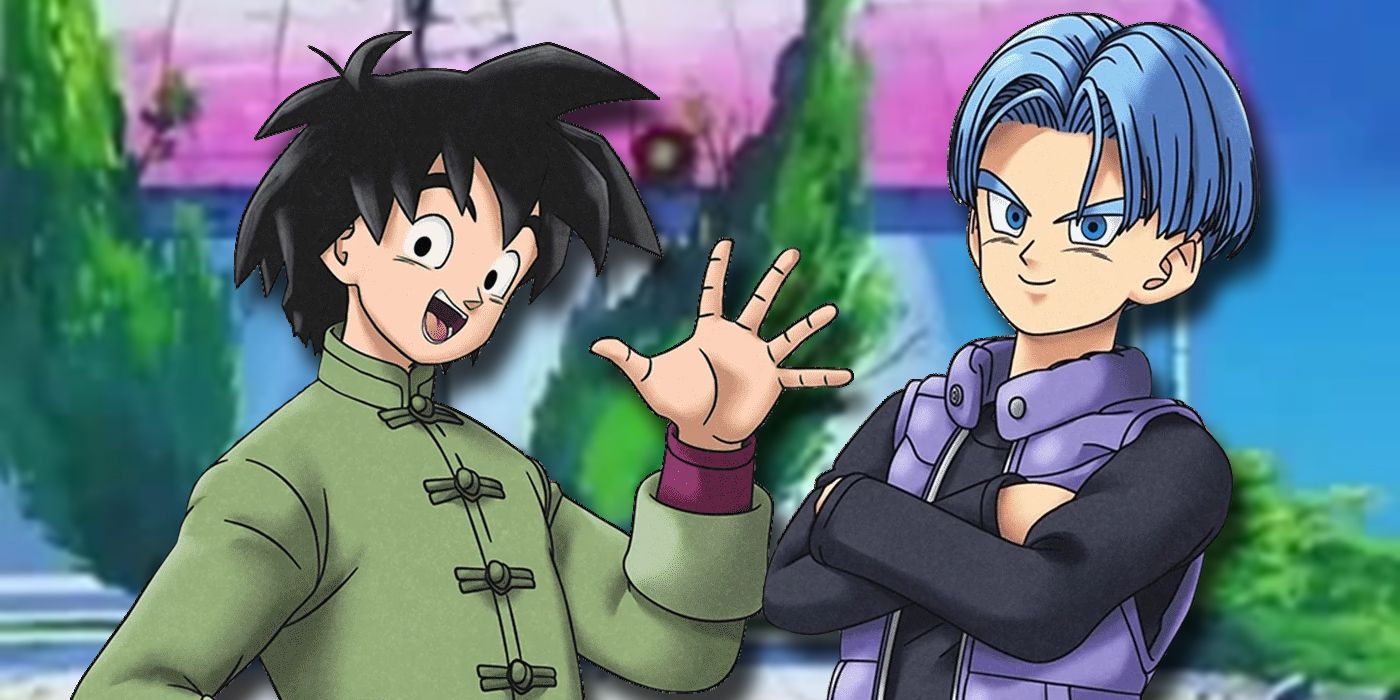 Goten et Trunks dans leurs anciennes formes devant le Lookout.